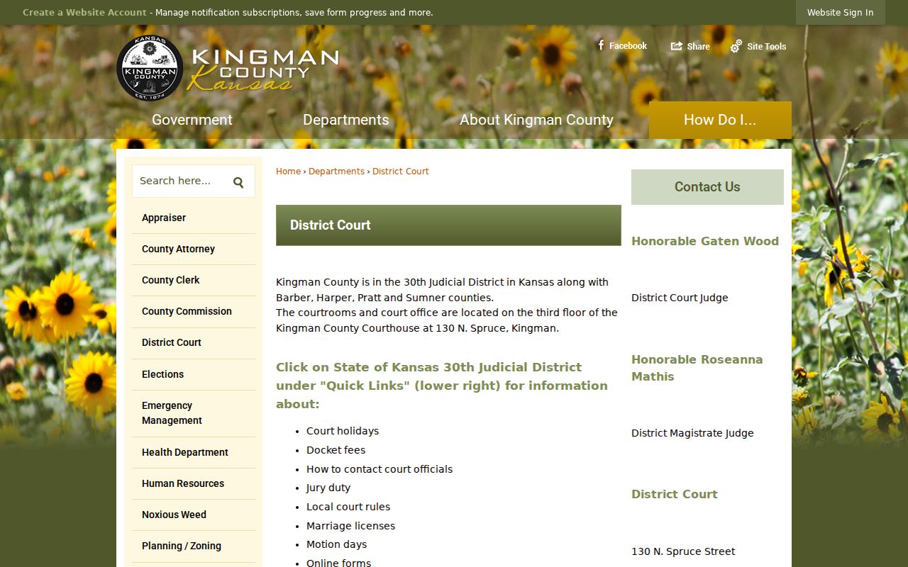 Kingman County District Court contacts and courthouse docket access