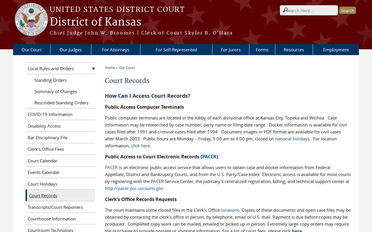 Federal court record access for Kingman County cases