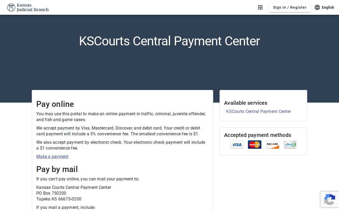 Kansas Central Payment Center options for Kingman County traffic tickets